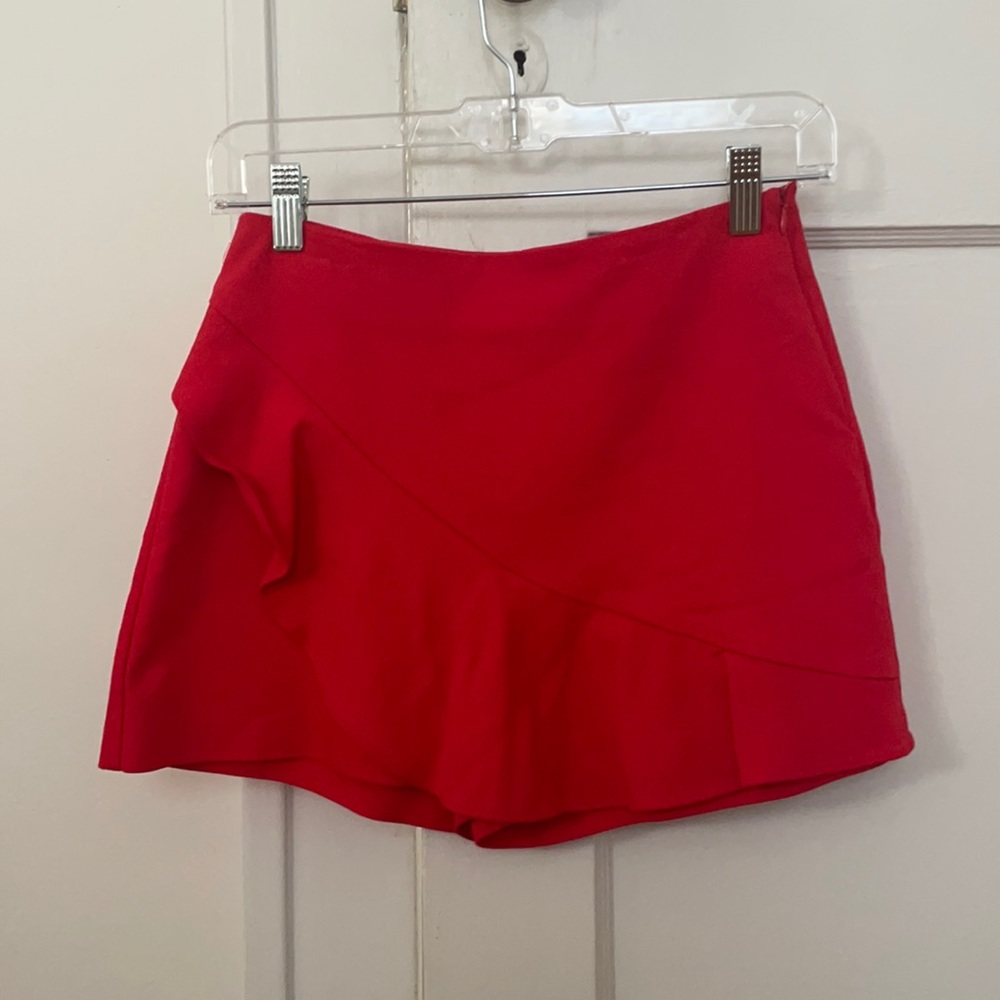 Red Zara Asymmetrical Ruffle Skort